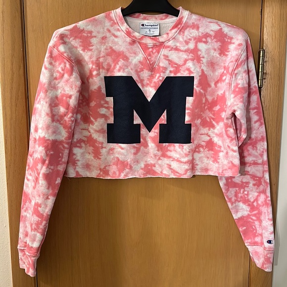 Champion Tops - Champion University of Michigan Wolverines Cropped Tie Dye Sweatshirt Medium